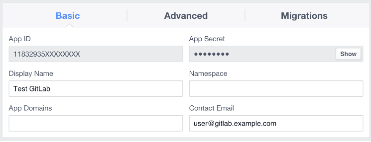 Facebook App Settings